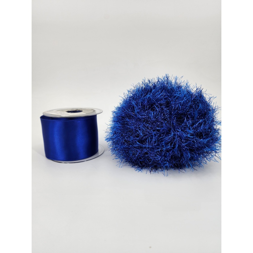 Ampelco Royal Blue‎ Wired Satin Ribbon and Eyelash Trim Bundle